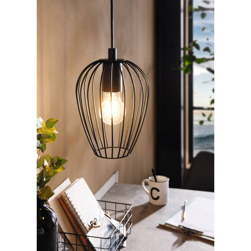 EGLO Newtown Vintage Pendant Light in Cage - Black