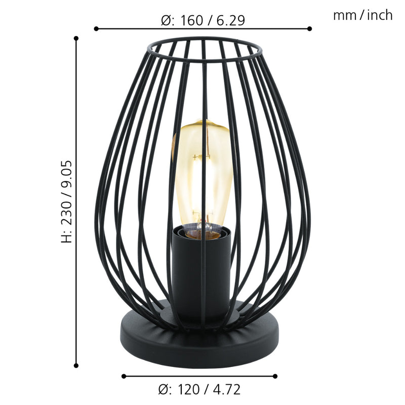 EGLO Newtown Vintage Table Lamp in Cage - Black