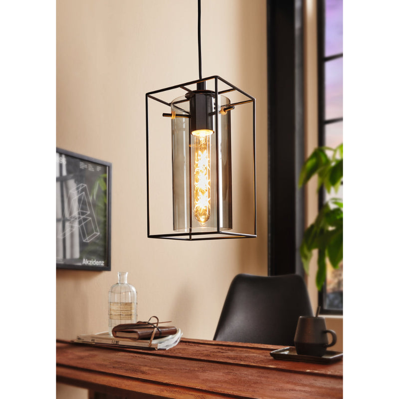 EGLO Loncino Pendant Light - Black Steel & Smoked Glass