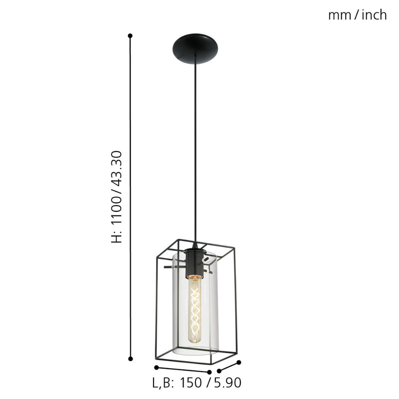 EGLO Loncino Pendant Light - Black Steel & Smoked Glass