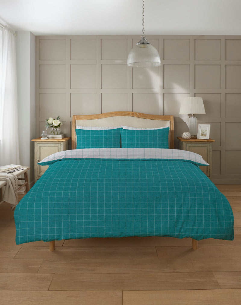 Lewis's Fletcher Check Duvet Set - Teal