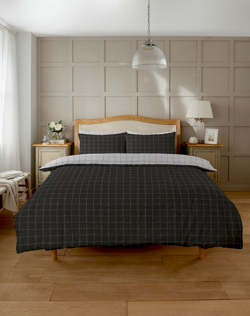 Lewis's Fletcher Check Duvet Set - Grey