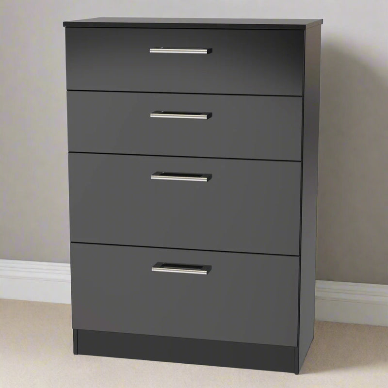 Denver Ready Assembled Chest Of Drawers with 4 Drawers - Black