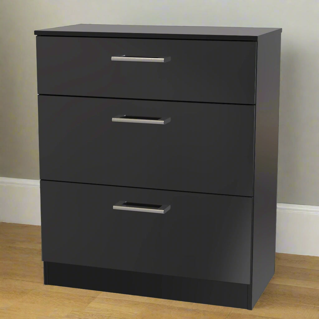 3 Drawer Denver Ready Assembled Chest Of Drawers with 3 Drawers - Black
