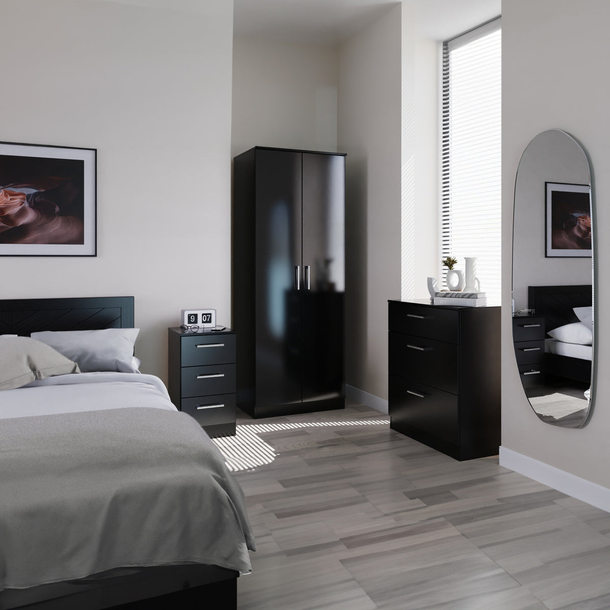 Denver Ready Assembled 3 Piece Bedroom Furniture Set Black
