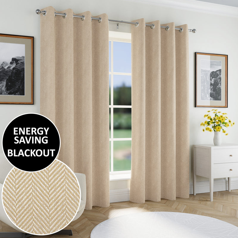 Enhanced Living Chester Natural Eyelet Thermal Noise Reducing Blackout Curtains - Pair