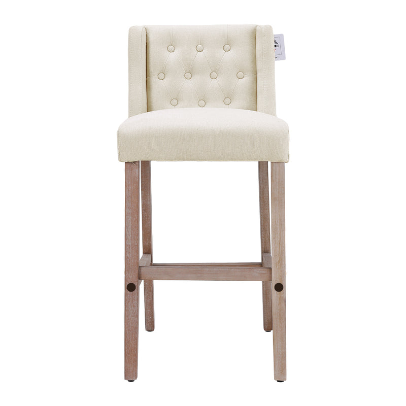 Livingandhome Set of 2 Linen Tufted Bar Stools with Wood Legs