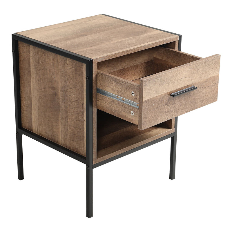 Livingandhome Brown Wooden Bedside Table Single Drawer