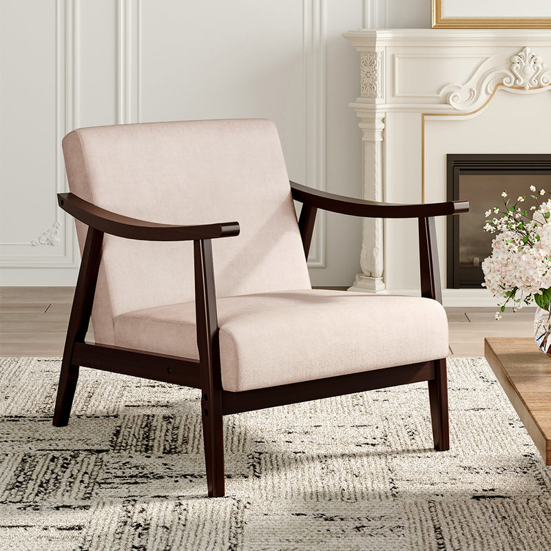 Livingandhome Beige Fabric Accent Chair with Wooden Frame