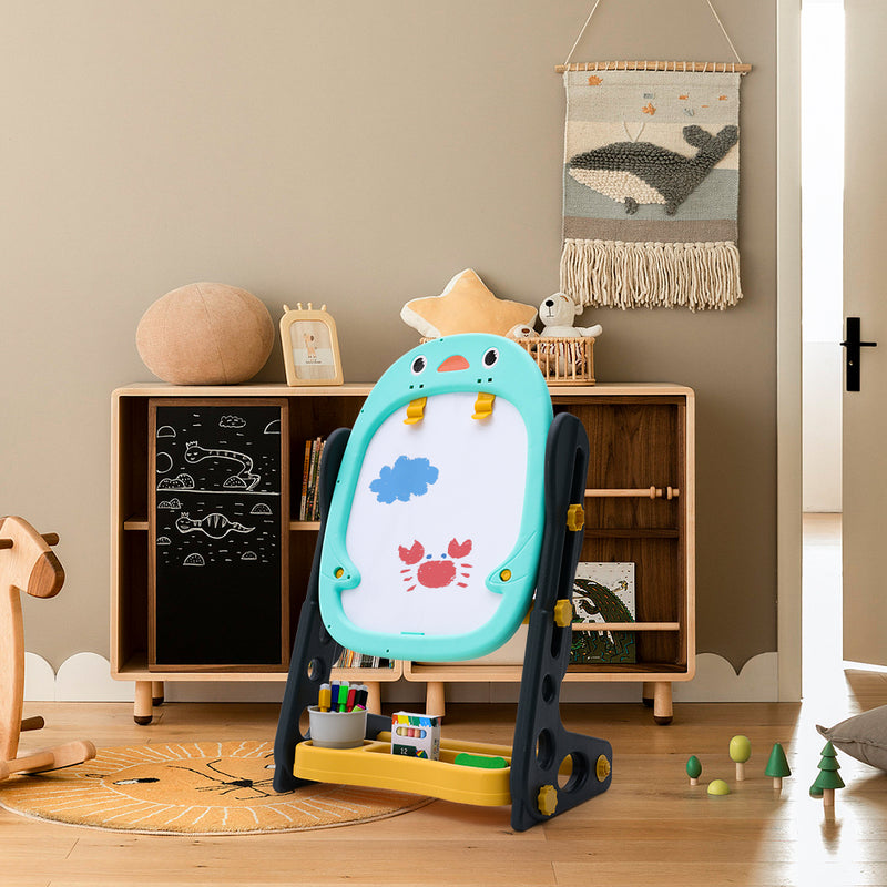 Livingandhome Double-Sided Adjustable Drawing Magnetic Easel with Board Games