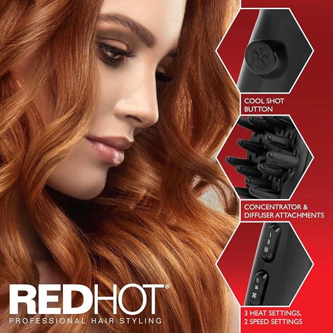 Red Hot 2200w Professional Hair Dryer With Diffuser