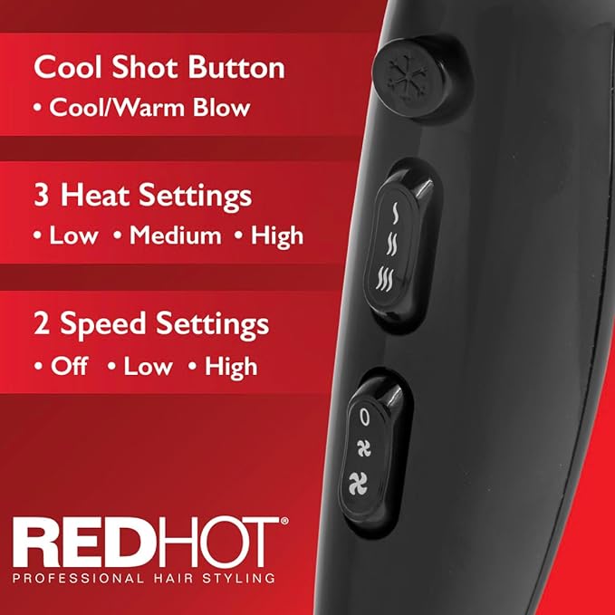 Red Hot 2200w Professional Hair Dryer With Diffuser