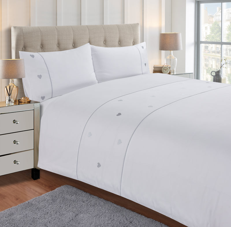 Lewis's Heart Microfibre Duvet Set - Silver