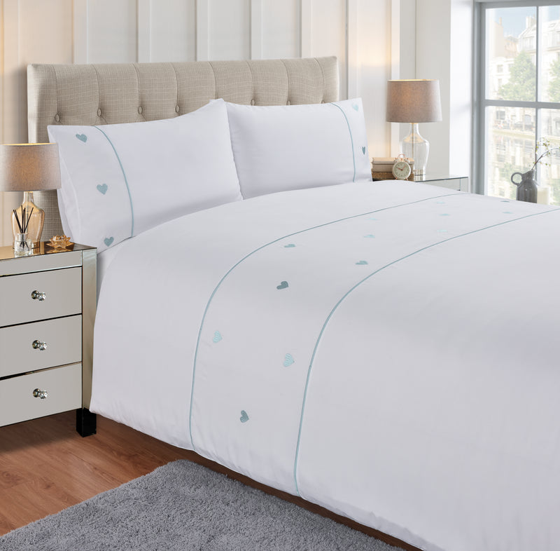 Lewis's Heart Microfibre Duvet Set - Duckegg