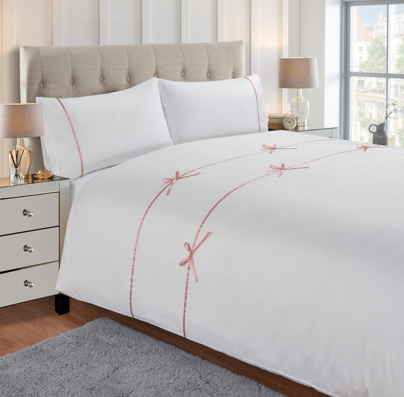 Lewis's Ribbon Microfibre Duvet Set - Pink