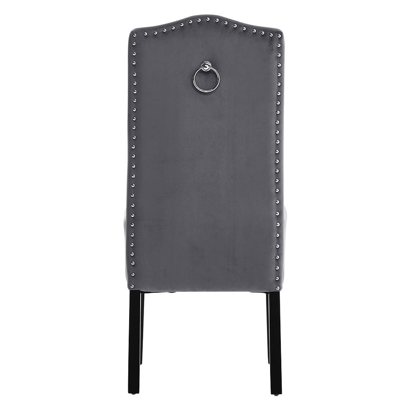 Livingandhome Set of 2 Grey Velvet High Back Dinning Chair