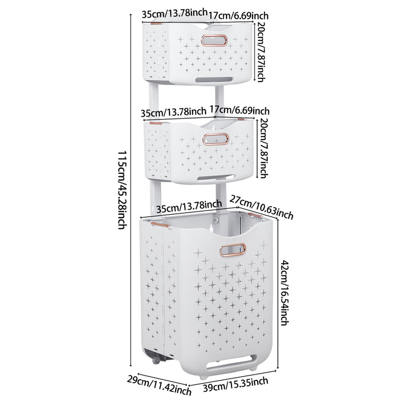 Lifeideas 3-Tier Foldable Laundry Baskets with Casters