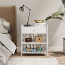 Livingandhome Hollow Carved Bird Pattern Side Table Nightstand with Drawer for Bedroom