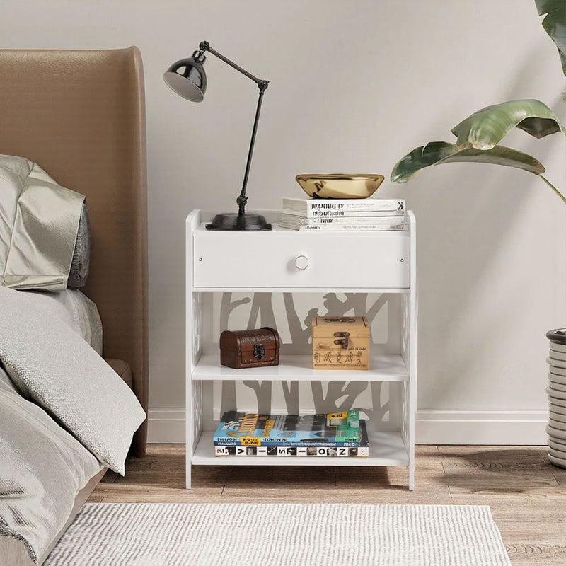 Livingandhome Hollow Carved Bird Pattern Side Table Nightstand with Drawer for Bedroom