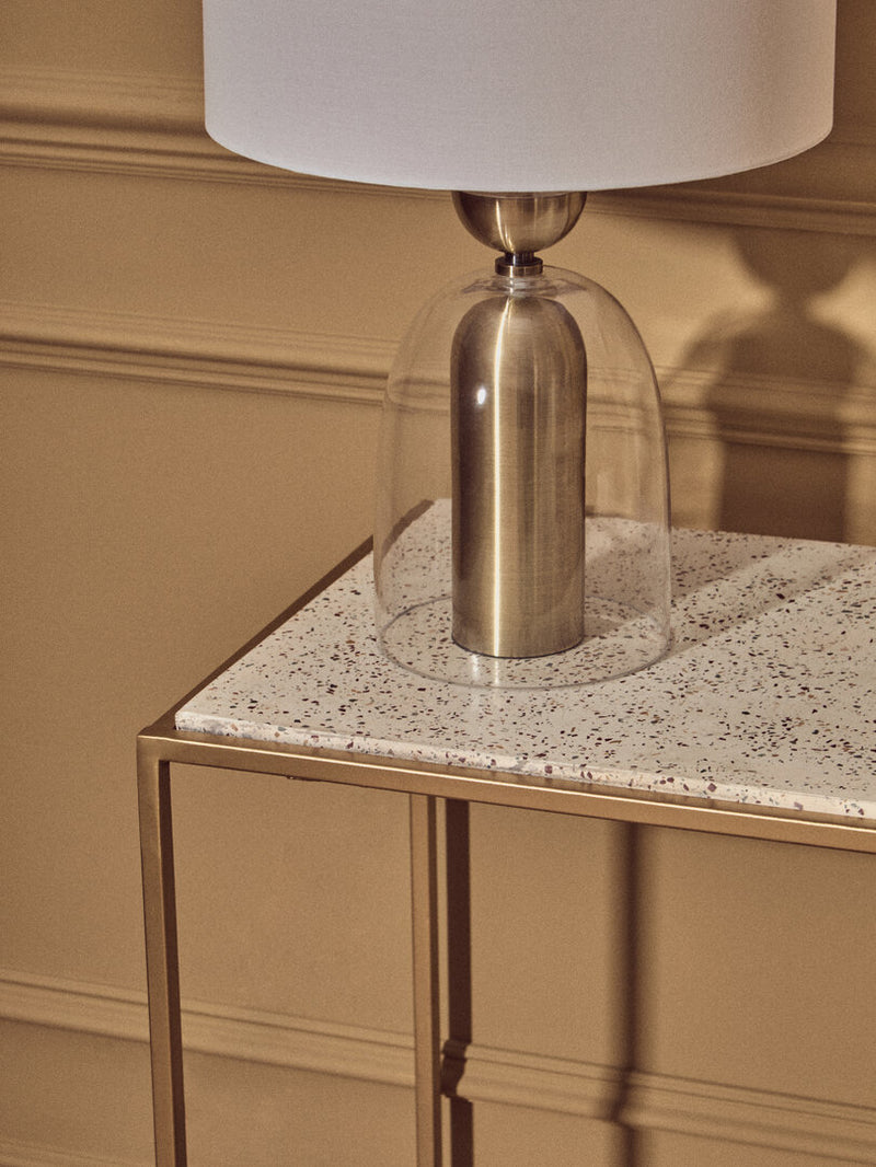 Sellis Clear Glass and Antique Brass Finish Metal Table Lamp