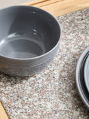 Elmira 16 Piece Dark Grey Stoneware Dinner Set With Grooves