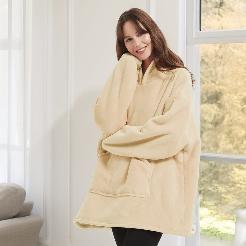 Lewis's Sherpa Fleece Lined Hooded Throw - Natural