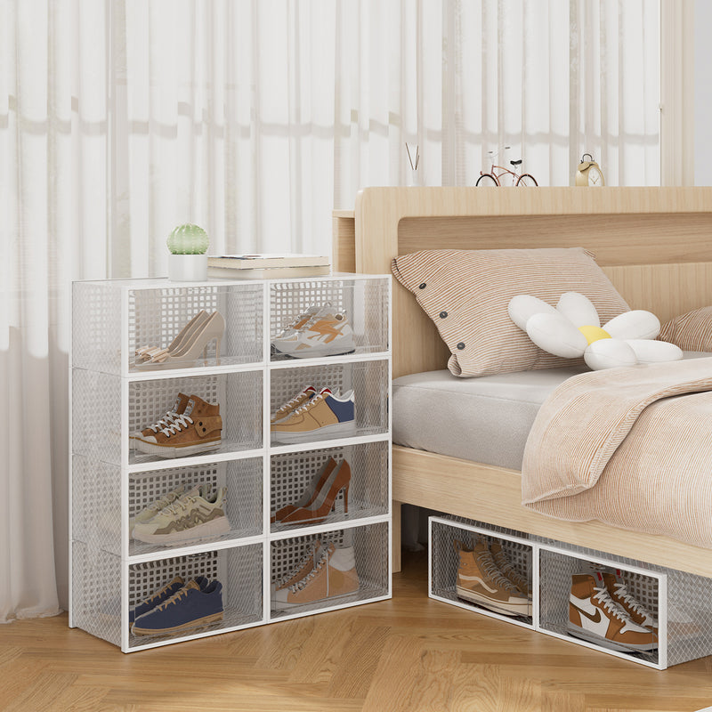 Lifeideas 12 Pack White Stackable Foldable Plastic Shoe Boxes