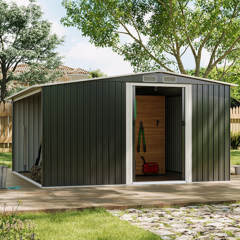 Breeins Large Metal Shed with Built-In Log Store
