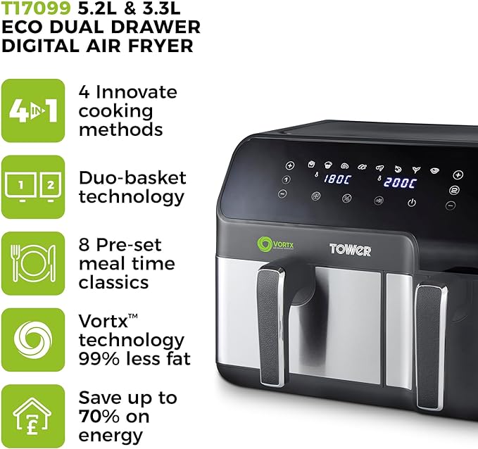 Tower Vortex Eco Duo Basket Air Fryer