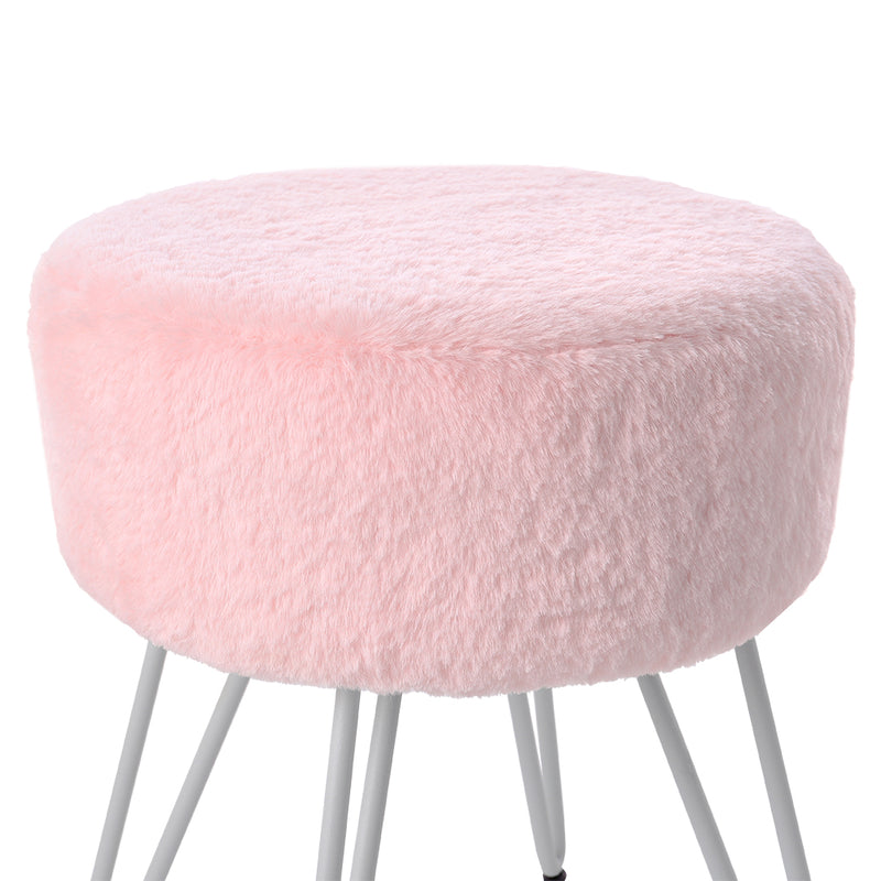 Livingandhome Round Fuzzy Ottoman Vanity Stool