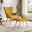 Livingandhome Yellow Linen Armchair with Matching Footstool