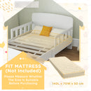 AIYAPLAY Kids Toddler Bed Frame with Safety Side Rails for 3-8 Years, White