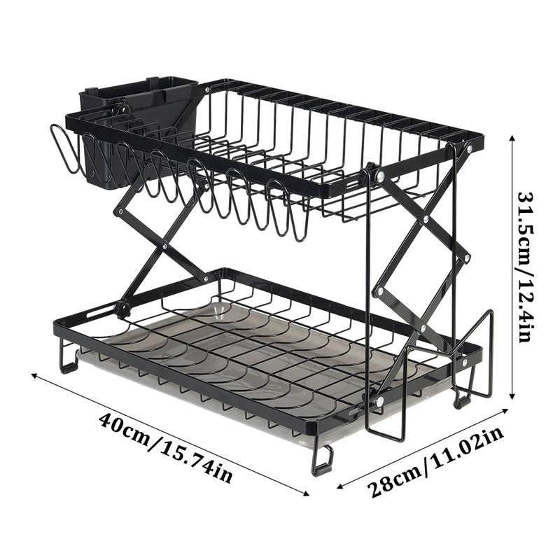Lifeideas Foldable 2-Tier Dish Drying Rack with a Drip Tray