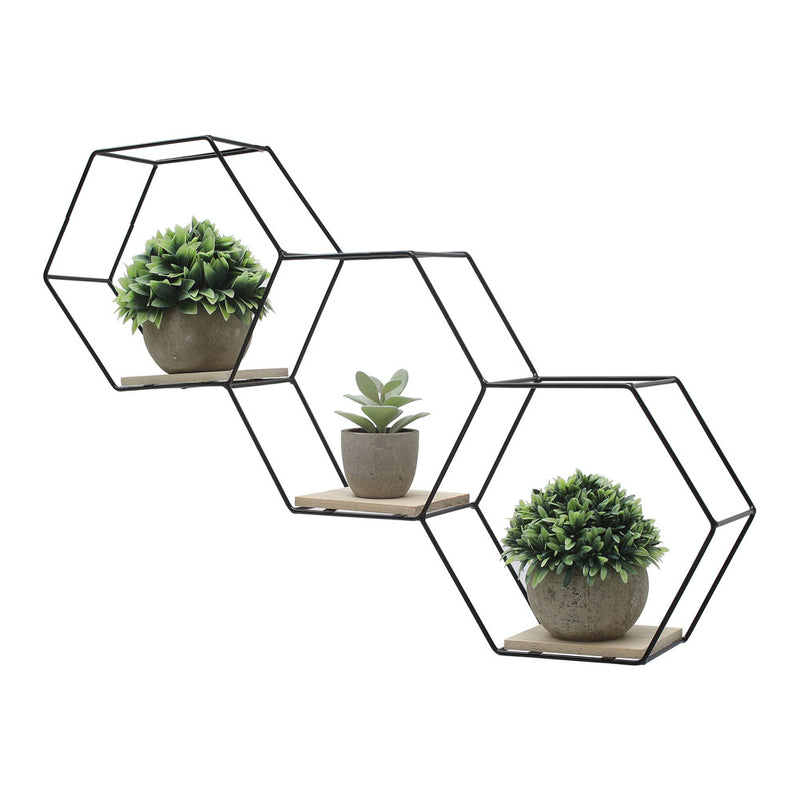 Livingandhome Modern Hexagon Wall Shelf with Iron Frame