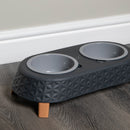 16cm x 9cm Grey Plastic Raised Double Pet Bowl Feeding Station with Stand