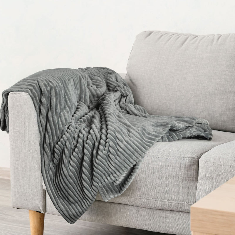 Dakota Ribbed Soft Touch Fleece Throw - Charcoal