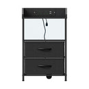 Black Bedside Table With Charging Station And LED Lights
