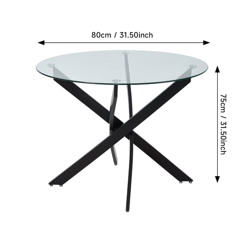 Livingandhome 80cm Round Dining Table with Metal Black Legs