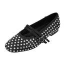 Rhinestones Double Strap Mary Jane Ballet Flat Shoes - Black