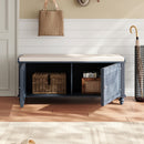 Livingandhome Wooden Shutter Door Shoe Cabinet Storage Bench with Linen Cushion