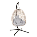 Samuel Alexander Hanging Garden Rattan Egg Chair with Steel Frame and Waterproof Cover in Cool Grey
