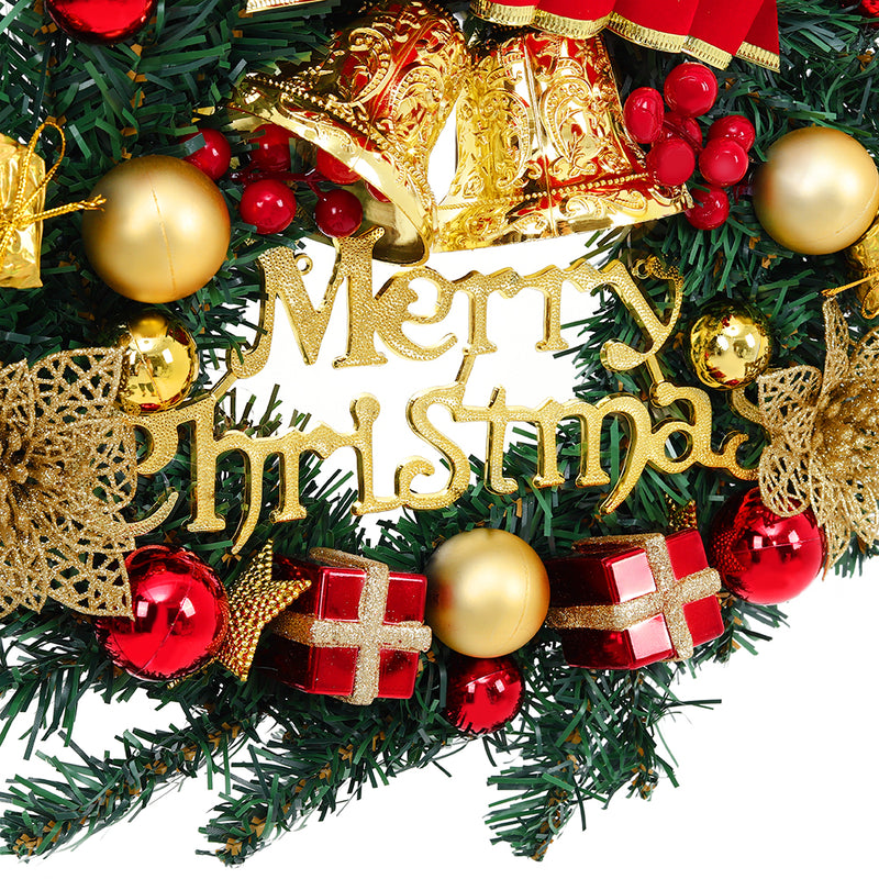 Livingandhome 30cm Christmas Artificial Wreath with Xmas Baubles Bells Bow Knots