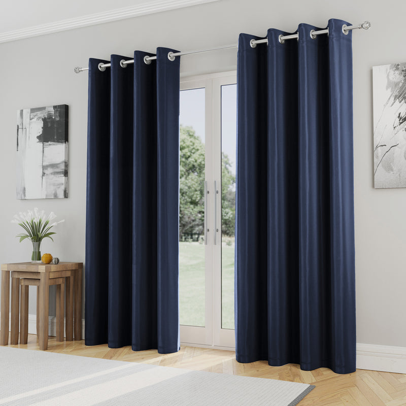 Enhanced Living Nightfall Plain Supersoft Navy Thermal Blockout Eyelet Curtains - Pair