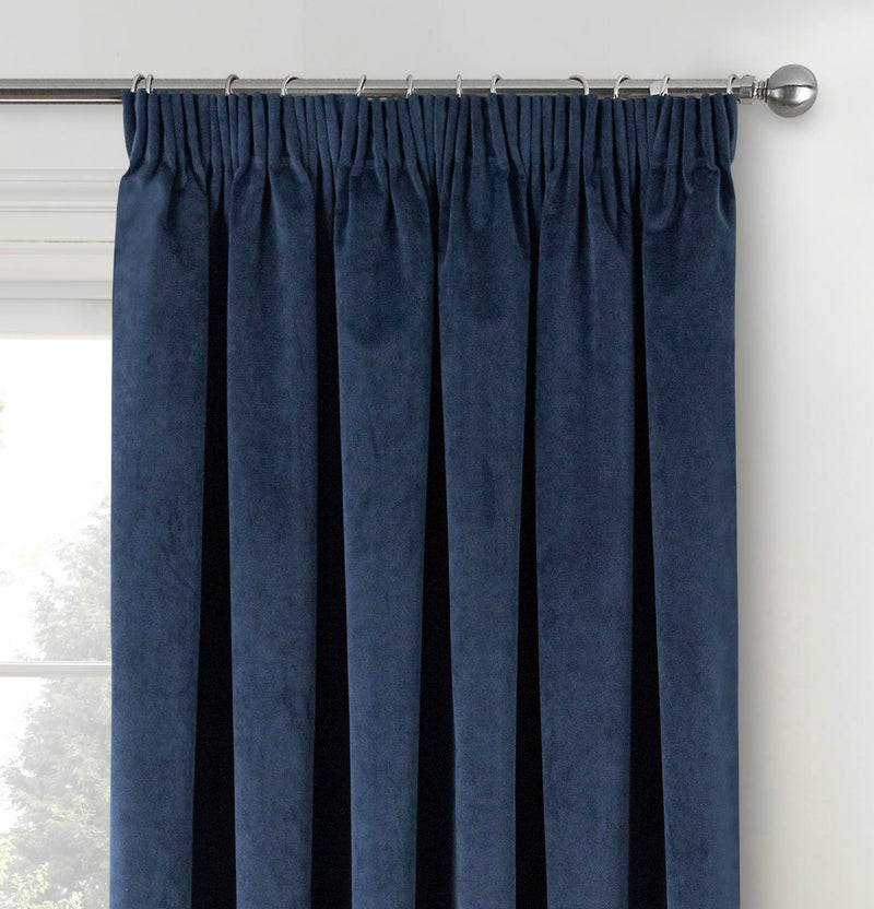 Luxury Enhanced Living Navy Velvet, Supersoft, 100% Blackout, Thermal Curtains with Tape Top - Pair