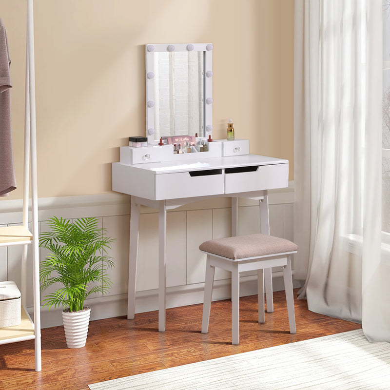 Livingandhome MDF Vanity Table with Storage Drawers and Padded Stool