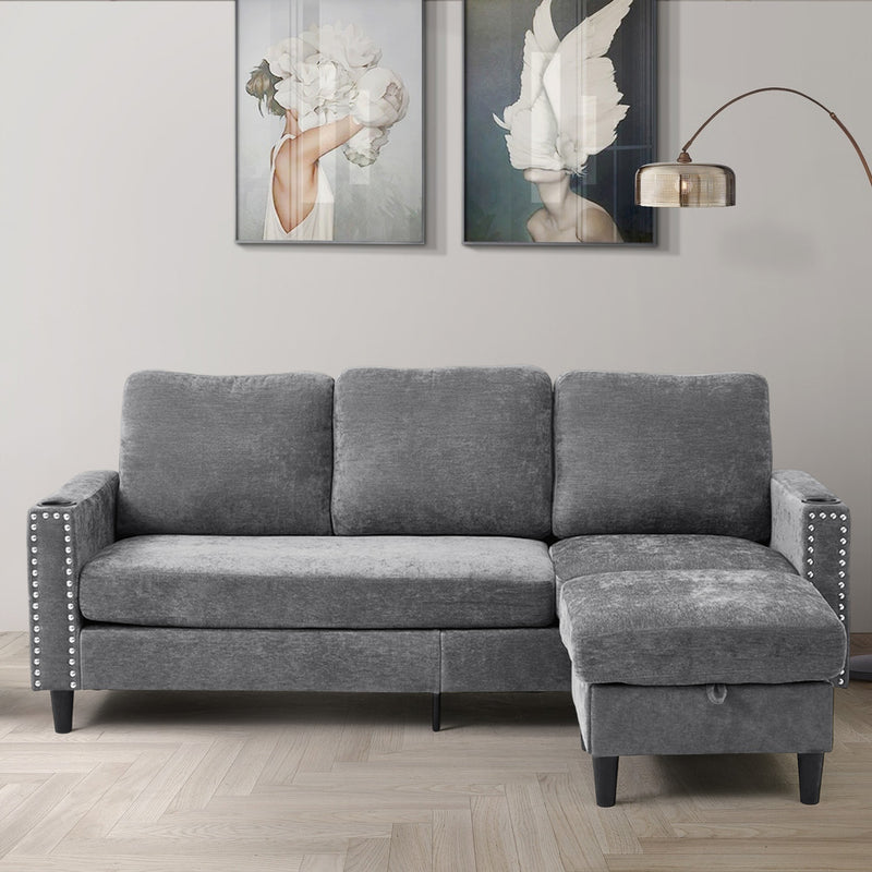 Livingandhome Modern Polyester Sofa with Footrest