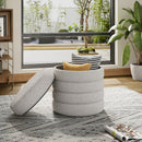 Livingandhome Beige Upholstered Round Storage Ottoman