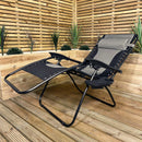 Luxury Padded Multi Position Zero Gravity Garden Relaxer Chair Lounger In Grey & Black