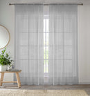 Sheer Silver Plain Woven Voile Slot Top Curtain Panel Pair