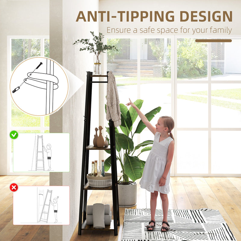 HOMCOM Clothes Rack With Storage, Garment Rack With 8 Hooks And 3-Tier Shelf